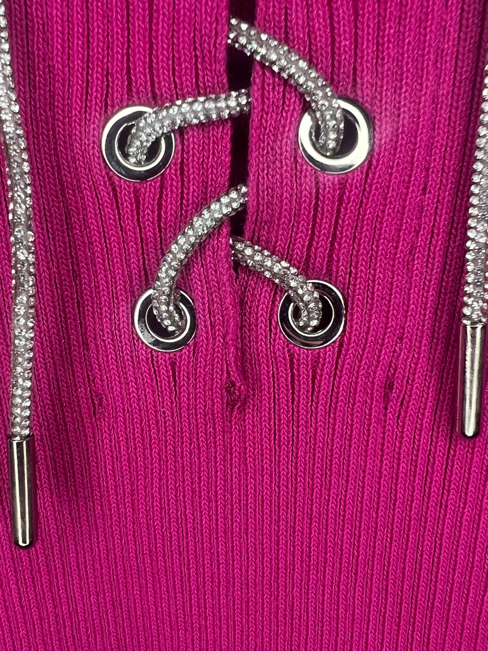 Fuchsia Lace-Up Ribbed Mini Dress - Picture 4 of 5